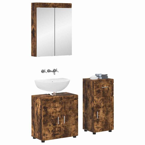 vidaXL Ensemble de mobilier de salle de bain TULUM Ch&ecirc;ne fum&eacute;