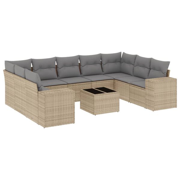 vidaXL Salon de jardin avec coussins 10 pcs beige r&eacute;sine tress&eacute;e