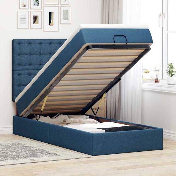 vidaXL Lit ottoman avec matelas et LED Bleu 90x200 cm Tissu