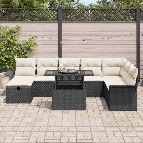 vidaXL Ensemble de canap&eacute; de jardin avec coussin 9 pcs Noir Poly rotin