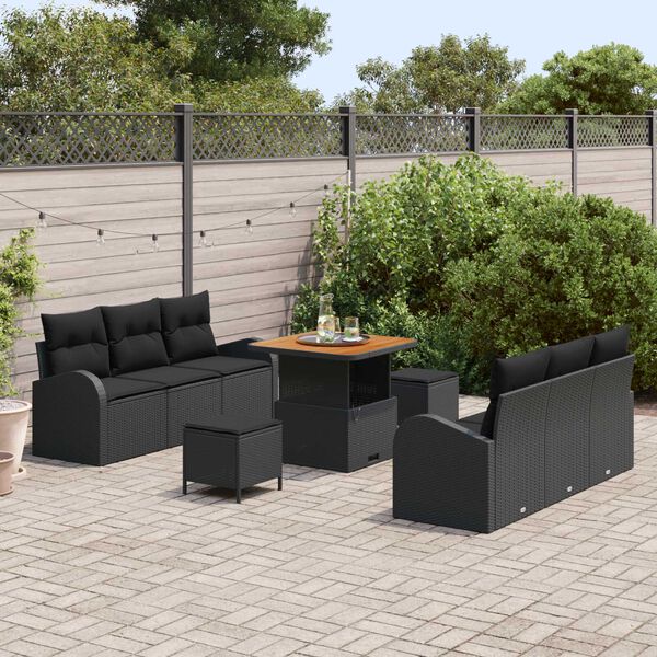 vidaXL Ensemble de canapé de jardin avec coussin 9 pcs Noir