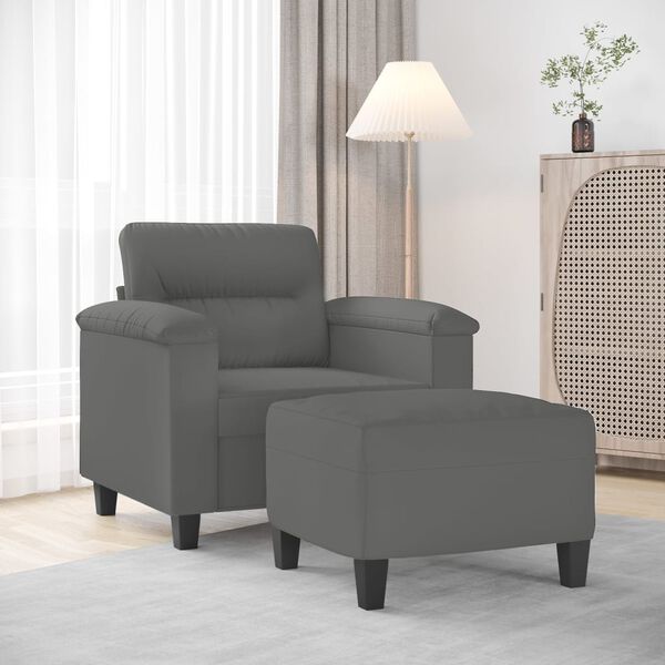 vidaXL Fauteuil avec repose-pied Gris fonc&eacute; 60 cm Tissu microfibre