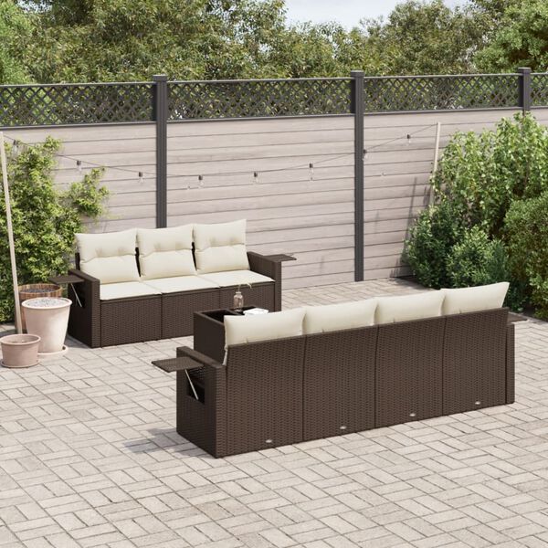 vidaXL Salon de jardin 8 pcs avec coussins marron r&eacute;sine tress&eacute;e
