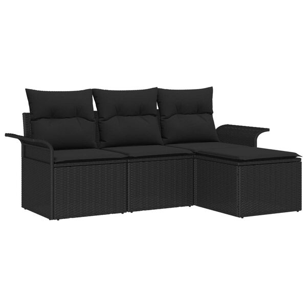 vidaXL Ensemble de canapé de jardin avec coussin 4 pcs Noir Poly rotin