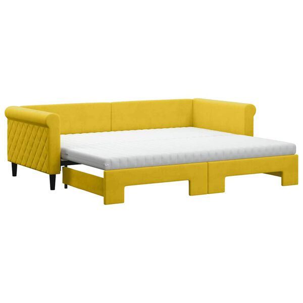 vidaXL Lit de jour avec gigogne et matelas jaune 90x200 cm velours