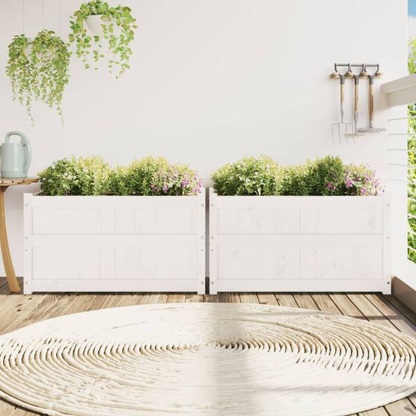 vidaXL Jardini&egrave;res 2 pcs blanc bois de pin massif