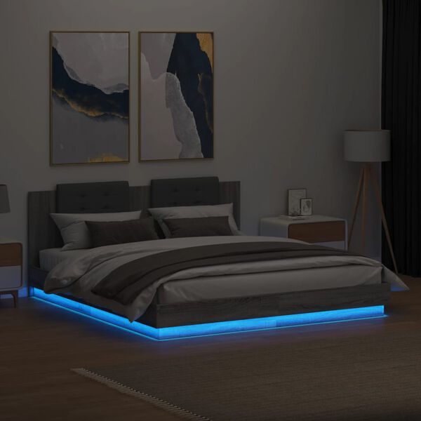 vidaXL Cadre de lit avec LED sans matelas sonoma gris 180x200 cm