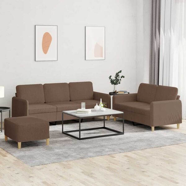 vidaXL Ensemble de canap&eacute;s 3 pcs avec coussins Marron Tissu