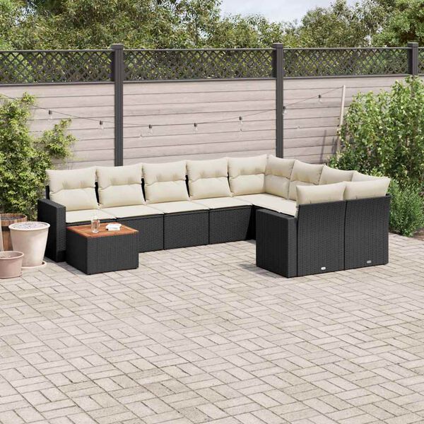 vidaXL Salon de jardin 10 pcs avec coussins noir r&eacute;sine tress&eacute;e