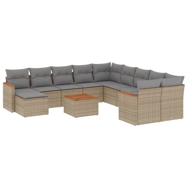 vidaXL Salon de jardin et coussins 12 pcs m&eacute;lange beige r&eacute;sine tress&eacute;e