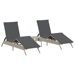 vidaXL Chaises longues lot de 2 avec table gris clair r&eacute;sine tress&eacute;e