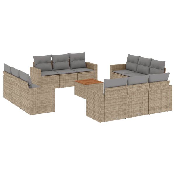 vidaXL Salon de jardin et coussins 13 pcs m&eacute;lange beige r&eacute;sine tress&eacute;e