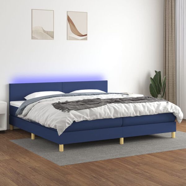 vidaXL Sommier &agrave; lattes de lit et matelas et LED Bleu 200x200 cm Tissu