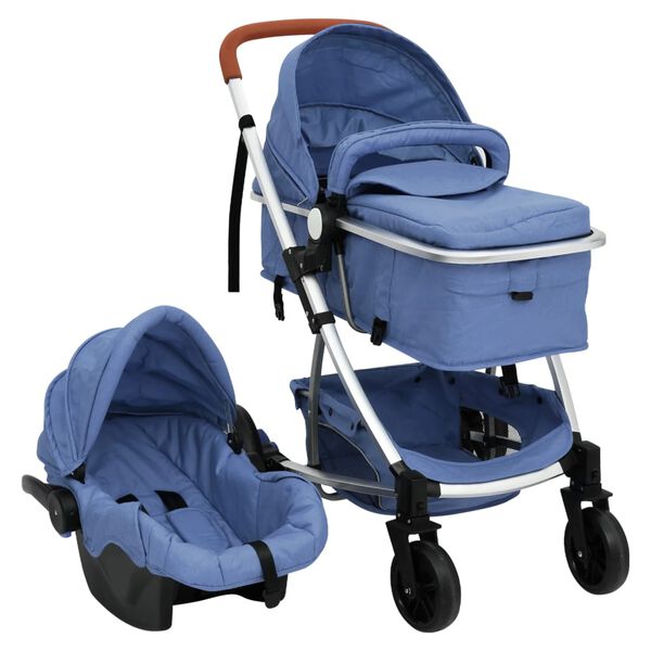 vidaXL Poussette pour b&eacute;b&eacute; 3-en-1 Bleu marine Aluminium