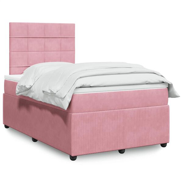 vidaXL Sommier &agrave; lattes de lit avec matelas rose 120x190 cm velours