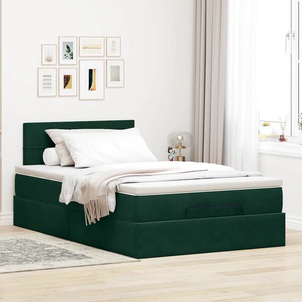 vidaXL Cadre de lit ottoman avec matelas vert fonc&eacute; 120x200 cm velours