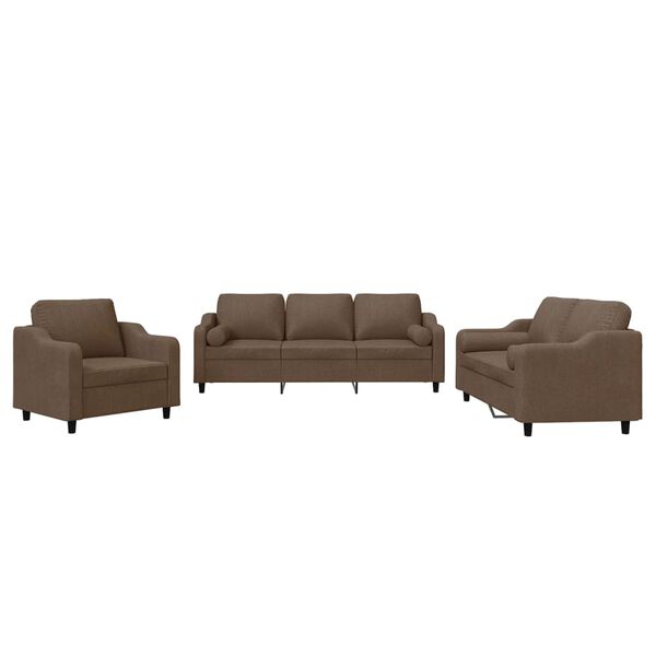 vidaXL Ensemble de canap&eacute;s 3 pcs avec coussins marron tissu