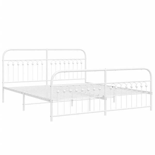 vidaXL Cadre de lit m&eacute;tal sans matelas et pied de lit blanc 183x203 cm