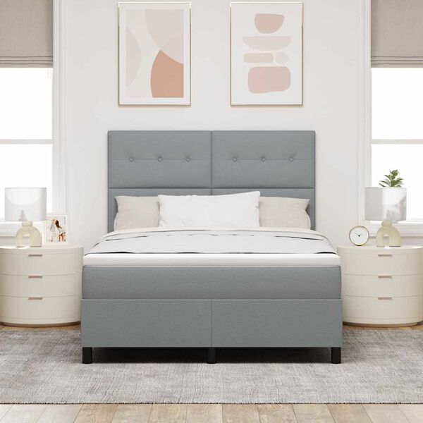 vidaXL Lit &agrave; ressorts avec matelas Gris clair 160 x 200 cm tissu