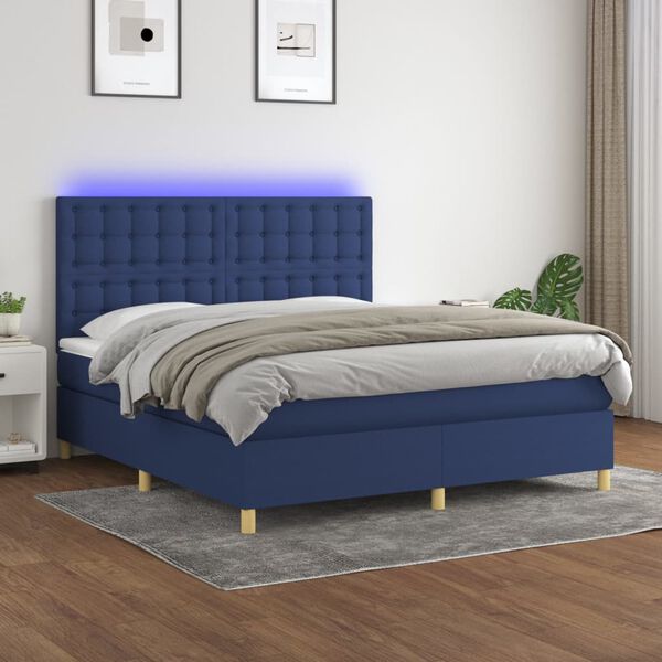 vidaXL Sommier &agrave; lattes de lit et matelas et LED Bleu 160x200 cm Tissu