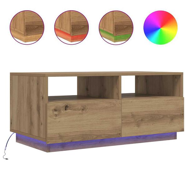 vidaXL Table basse avec lumières LED chêne artisanal 90x49x40 cm