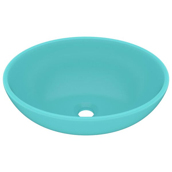 vidaXL Lavabo ovale de luxe Vert clair mat 40x33 cm C&eacute;ramique