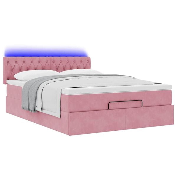 vidaXL Cadre de lit ottoman avec matelas rose 140x190 cm velours