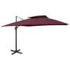 vidaXL Parasol de jardin en porte-&agrave;-faux &agrave; double toit rouge bordeaux
