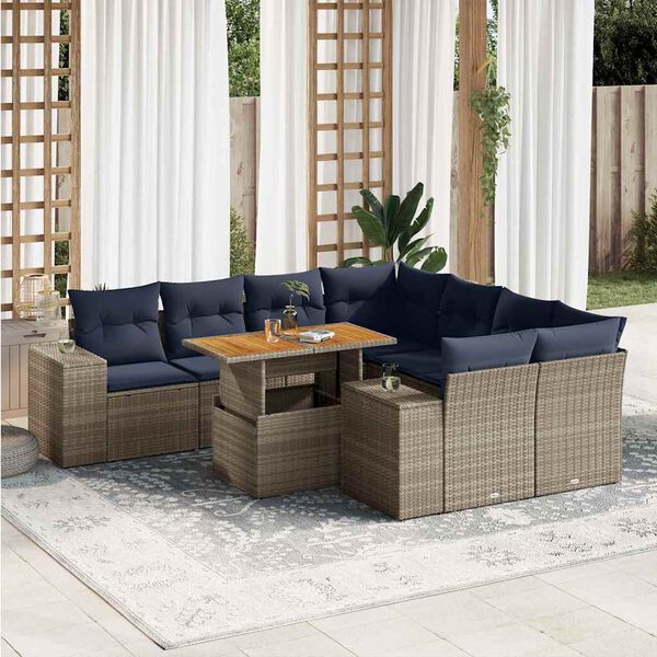 vidaXL Salon de jardin 9 pcs avec coussins gris r&eacute;sine tress&eacute;e