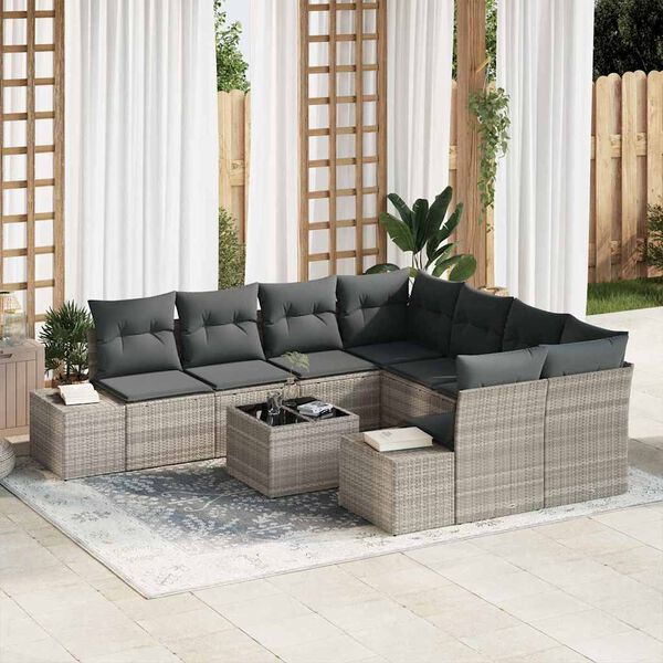 vidaXL Ensemble de canapé de jardin 9 pcs Gris clair polyrotin