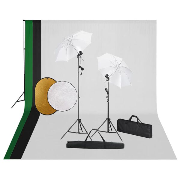 vidaXL Kit de studio photo avec lampes toile de fond et réflecteur