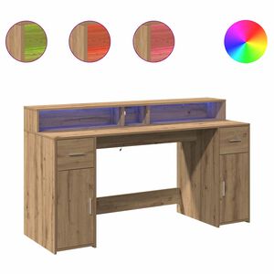 vidaXL Bureau avec lumi&egrave;res LED ch&ecirc;ne artisanal bois d'ing&eacute;nierie
