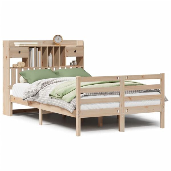vidaXL Lit biblioth&egrave;que sans matelas 135x190 cm bois de pin massif
