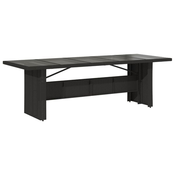 vidaXL Table de jardin dessus en verre noir 240x90x75cm r&eacute;sine tress&eacute;e