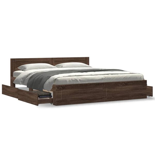 vidaXL Cadre de lit t&ecirc;te de lit sans matelas ch&ecirc;ne marron 200x200 cm