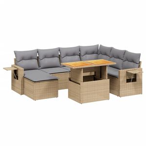 vidaXL Salon de jardin avec coussins 8 pcs beige r&eacute;sine tress&eacute;e