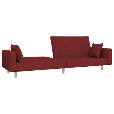 vidaXL Canapé-lit à 2 places avec deux oreillers rouge bordeaux tissu