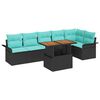 vidaXL Ensemble de canap&eacute; de jardin 7 pc Noir et Bleu polyrotin