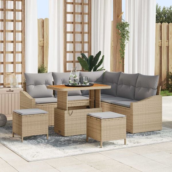 vidaXL Ensemble de canapé de jardin 8 pcs Beige Poly rotin