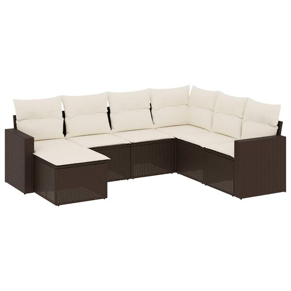 vidaXL Salon de jardin avec coussins 7 pcs marron r&eacute;sine tress&eacute;e