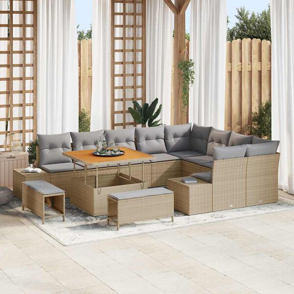 vidaXL Ensemble de canap&eacute; de jardin 12 pcs Beige et Gris clair