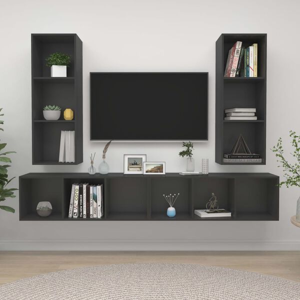 vidaXL Meubles TV muraux 4 pcs Gris Bois d'ing&eacute;nierie