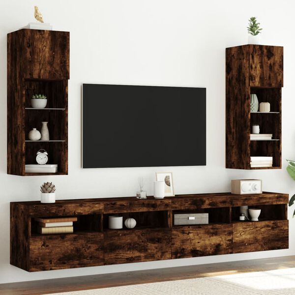 vidaXL Meubles TV avec lumi&egrave;res LED 2 pcs ch&ecirc;ne fum&eacute; 30,5x30x90 cm