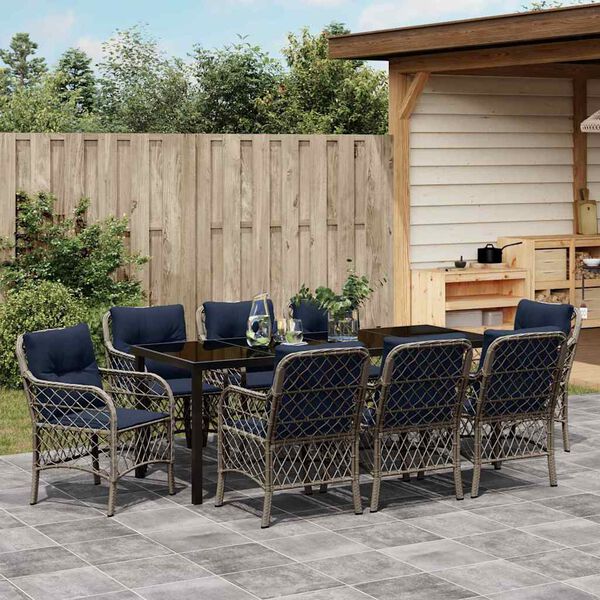 vidaXL Ensemble de salle &agrave; manger pour jardin 9 pcs Gris et Noir Rotin