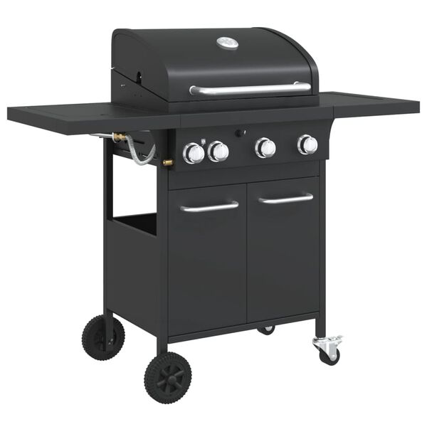 vidaXL Barbecue gril &agrave; gaz avec 4 br&ucirc;leurs noir acier enduit de poudre
