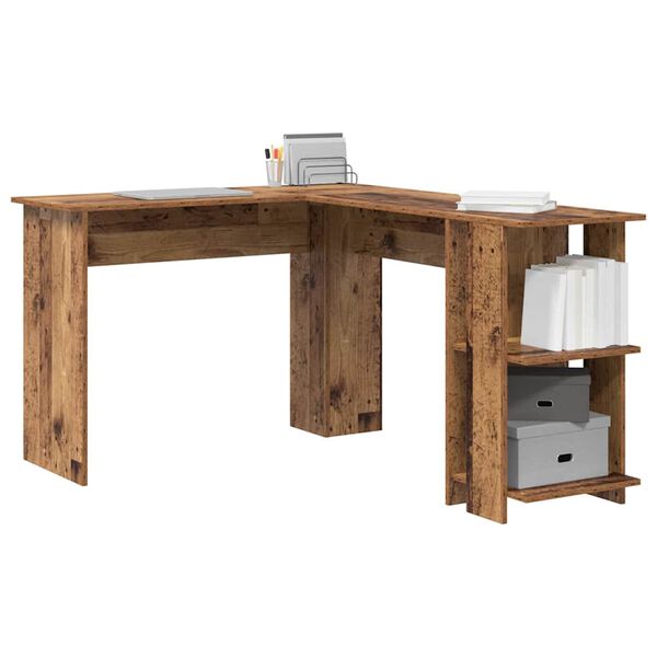 vidaXL Bureau d'angle avec &eacute;tag&egrave;re Bois Ancien 140 x 113,5 x 75 cm