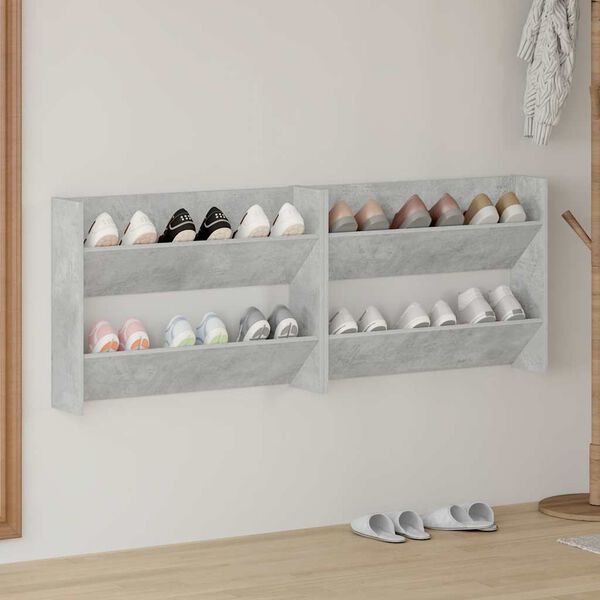 vidaXL Armoires &agrave; chaussures murales 2 pcs Gris b&eacute;ton 80x18x60 cm