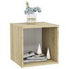vidaXL Meuble TV blanc et ch&ecirc;ne sonoma 37x35x37 cm bois d&rsquo;ing&eacute;nierie