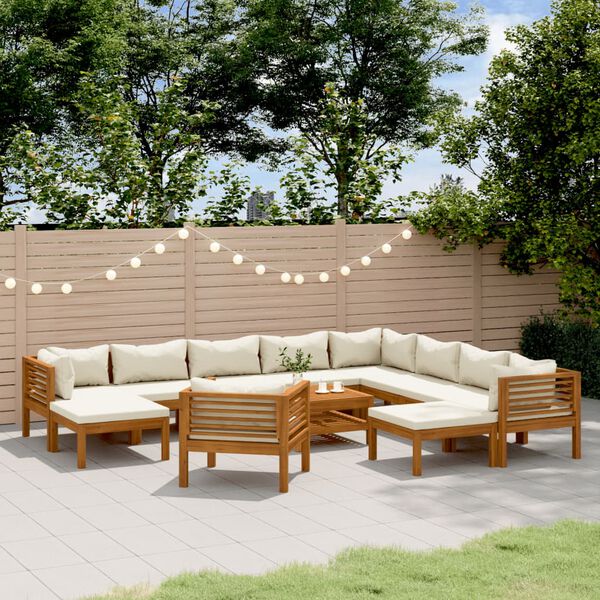 vidaXL Salon de jardin 12 pcs avec coussin crème Bois d'acacia solide