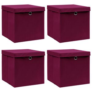 vidaXL Bo&icirc;tes de rangement 4 pcs Rouge fonc&eacute; 32x32x32 cm Tissu